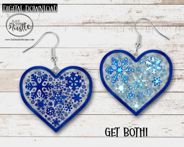 Blue and Silver Snowflake Heart Png - Hearts Sublimation Designs- Winter Heart clip art Sublimation Digital Download