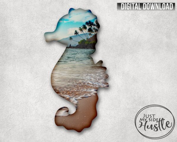 Beach Seahorse Png Door hanger Template- Ocean and Palm Seahorse Sublimation Designs Earring Blank-Beachy Summer Seahorse Instant Digital Download - Image 3