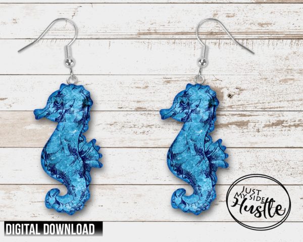 Blue Seahorse Png Door hanger Template- Nautical Seahorse Sublimation Designs Earring Blank-Beachy Summer Seahorse Instant Digital Download