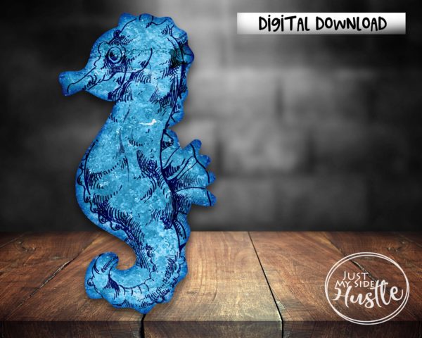 Blue Seahorse Png Door hanger Template- Nautical Seahorse Sublimation Designs Earring Blank-Beachy Summer Seahorse Instant Digital Download - Image 2