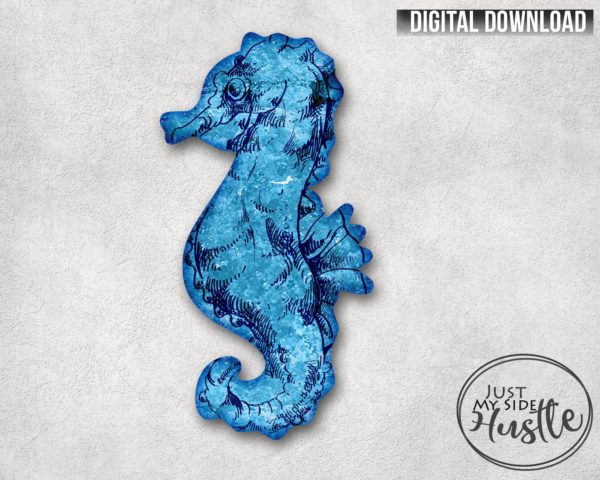 Blue Seahorse Png Door hanger Template- Nautical Seahorse Sublimation Designs Earring Blank-Beachy Summer Seahorse Instant Digital Download - Image 3