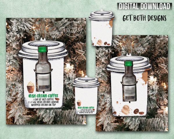 Booze Cut out Coffee Cup Sublimation Designs Png -Irish Cream Coffee Png - Spilled Coffee liquor Cut Out Ornament