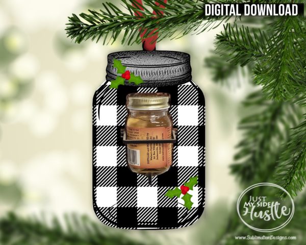 Black and White Plaid Booze or mason Jar Cutout Sublimation Designs Png -Plain Mason Jar Png - Holiday Mason Jar liquor Cut Out Ornament