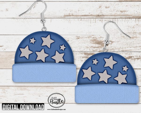 Blue Star Beanie Hat Png- Gray Stars Beanie Hat Sublimation Graphics- Winter Hat Sublimation Designs Instant Digital Download