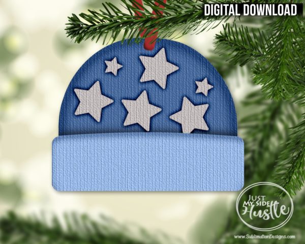 Blue Star Beanie Hat Png- Gray Stars Beanie Hat Sublimation Graphics- Winter Hat Sublimation Designs Instant Digital Download - Image 2