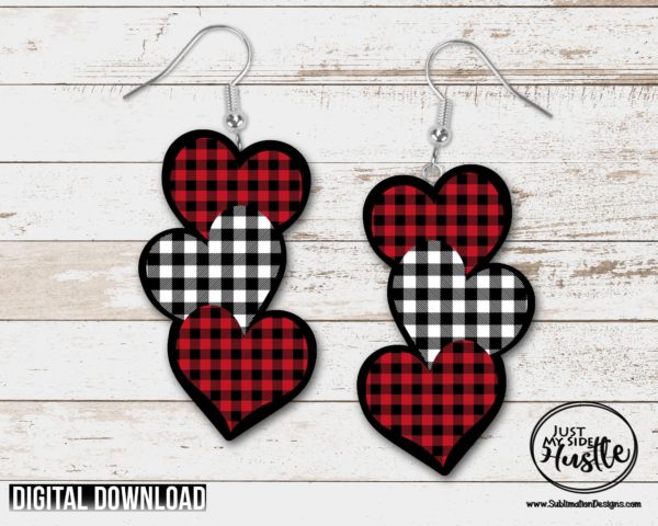 3 Tiered Heart Png Sublimation Designs Earring Digital Design - Drop Heart Buffalo Plaid Earring Instant Download