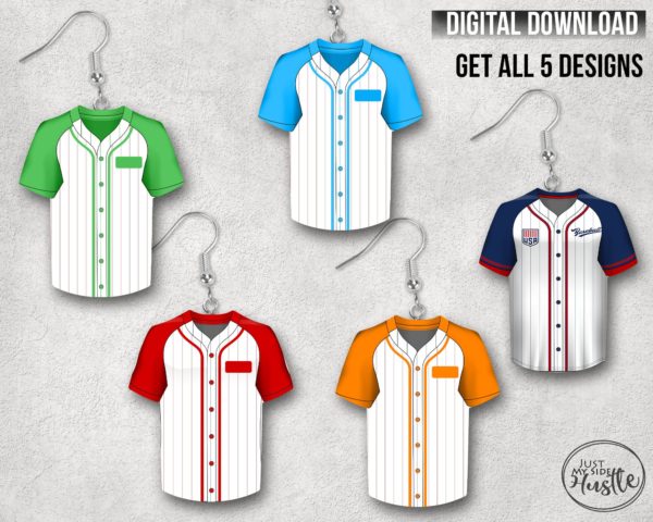 Bundle of 5 Baseball Shirt Earring Png- Sports Shirt Template Sublimation Designs- Baseball Tiered Tray Png Sublimation Graphic Digital Download - Image 2