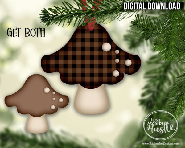 Brown GG Distressed Mushroom png -Black and Brown Plaid Mushroom earring Sublimation Designs- Mushroom Digital Download