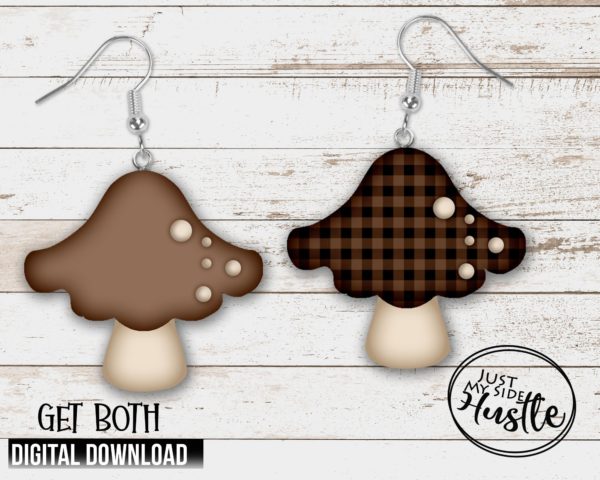 Brown GG Distressed Mushroom png -Black and Brown Plaid Mushroom earring Sublimation Designs- Mushroom Digital Download - Image 3