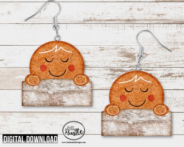 Boy Gingerbread Head Christmas Ornament- Christmas Sublimation Designs Png Wreath Hanger - Cute Gingerbread face Digital Design - Image 2