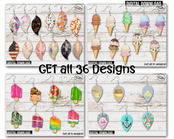 April Dirty Bag Design Bundle- 36 Digital Designs - Upside Down Teardrop Earring - Swirl Earring - ICe Cream Cone Earring - Bitten Popsicle