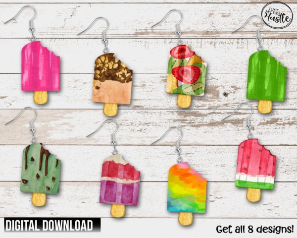 April Dirty Bag Design Bundle- 36 Digital Designs - Upside Down Teardrop Earring - Swirl Earring - ICe Cream Cone Earring - Bitten Popsicle - Image 3