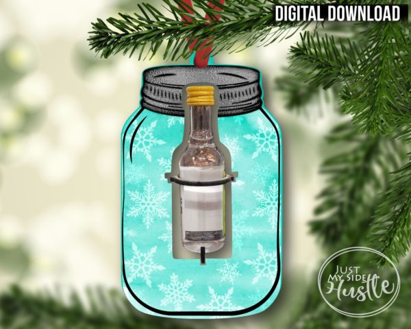 Booze Cut out Mason Jar or Mason Jar Cutout Sublimation Designs Png -Snowflake Mason Jar Png - Holiday Mason Jar liquor Cut Out Ornament - Image 2