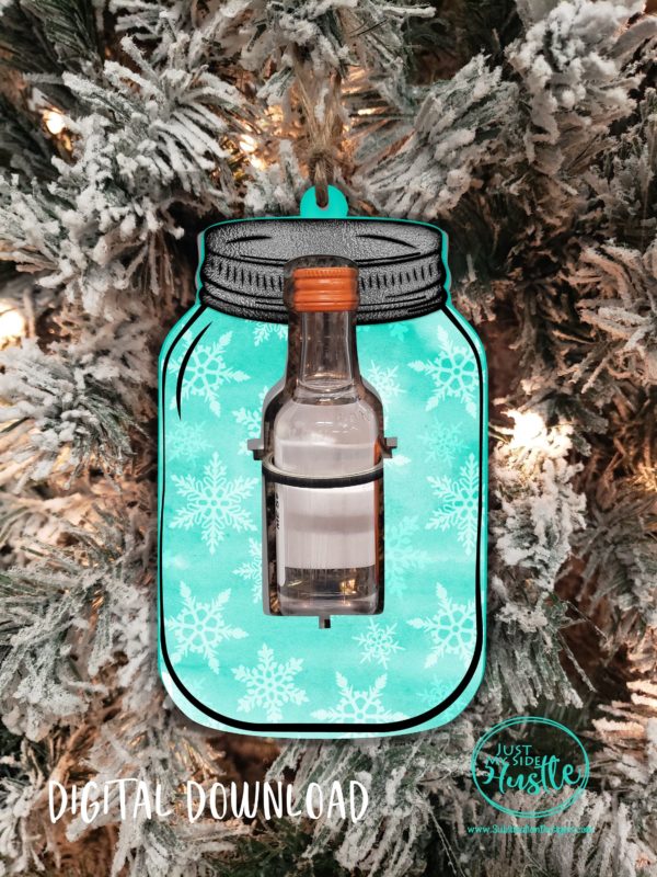 Booze Cut out Mason Jar or Mason Jar Cutout Sublimation Designs Png -Snowflake Mason Jar Png - Holiday Mason Jar liquor Cut Out Ornament - Image 3