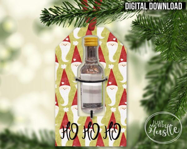 Booze Cut Ouy Santa Ho Ho Ho Tag Sublimation Designs Png -Christmas Gift Tag Liquor Holder Png - Holiday Tag liquor Cut Out Ornament