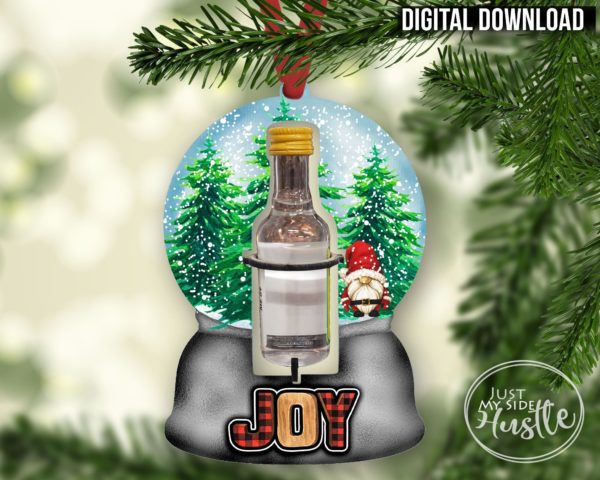 Booze Cut out Santa Gnome Globe Sublimation Designs Png -Winter Snowglobe Jar Png - Holiday Joy Globe liquor Cut Out Ornament