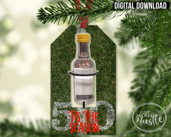 Booze Cut Out Football Tag Sublimation Designs Png -Christmas Liquor Holder Png - Holiday Tis the Season Tag liquor Cut Out Ornament