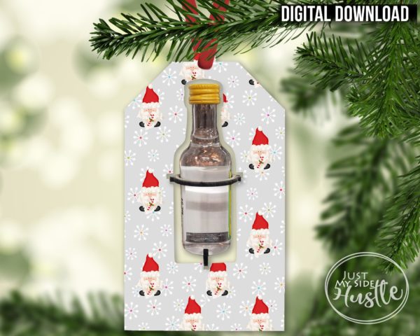 Booze Cut Out Santa Gnome Tag Sublimation Designs Png -Christmas Gift Tag Liquor Holder Png - Holiday Tag liquor Cut Out Ornament