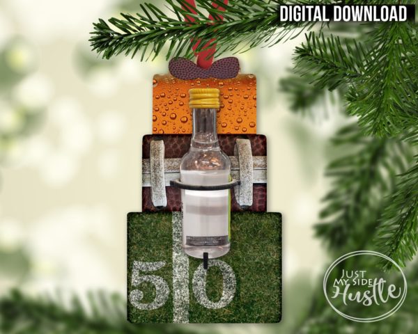 Booze Cut out Football Gift Sublimation Designs Png -Stacked XMAS Gift Png - Holiday Play Ball liquor Cut Out Ornament